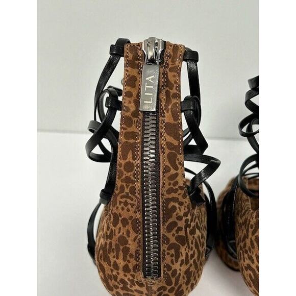 LITA By Ciara Strappy Sandal Stiletto Heel Leopard Leather Gladiator 42/11.5 NIB - Picture 9 of 12